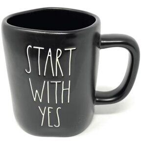Rae Dunn Black START WITH YES White LL Coffee Tea Mug